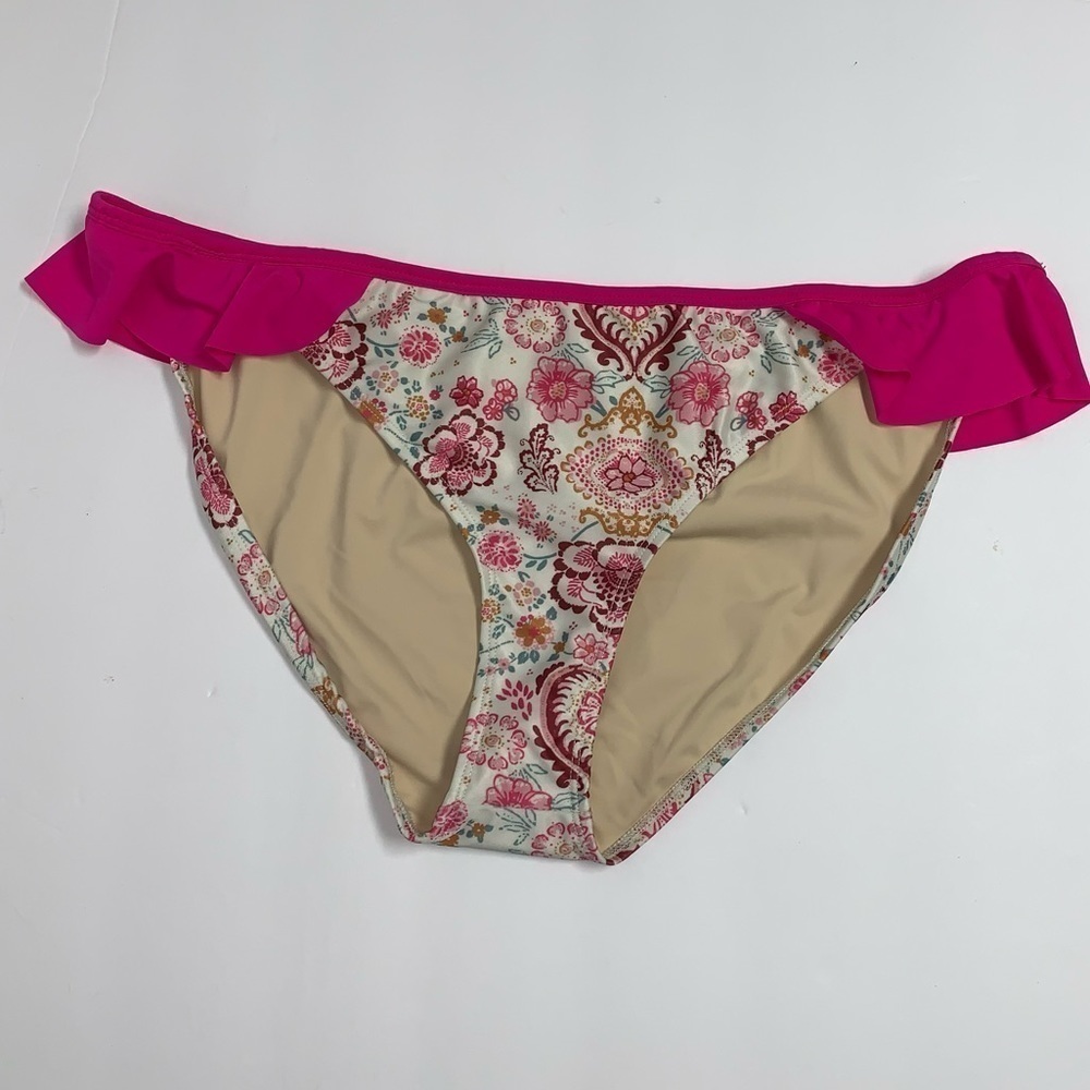 Mia Joy Size L Pink Floral Ruffle Bikini Swim Bottom NWOT